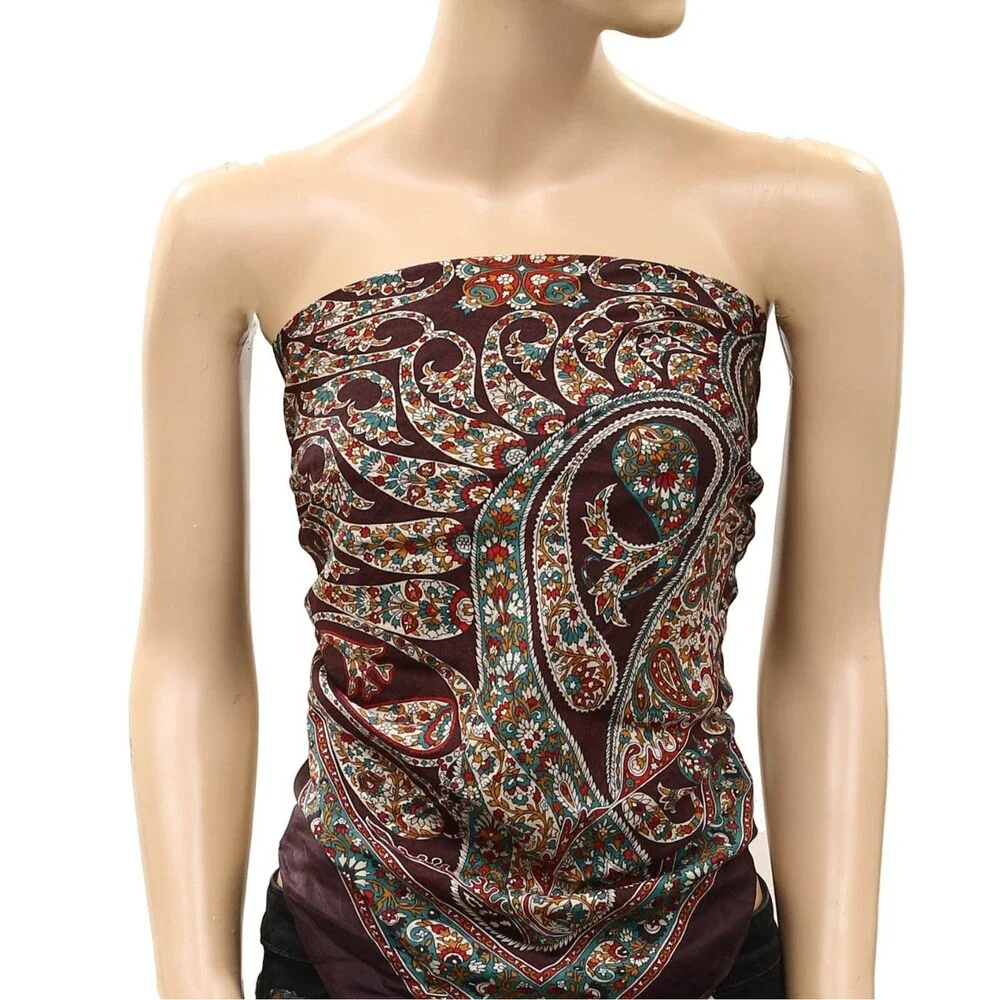 Free People So Silk Printed Bandana Scarf Tube Top Belt Floral Paisley Wrap OS